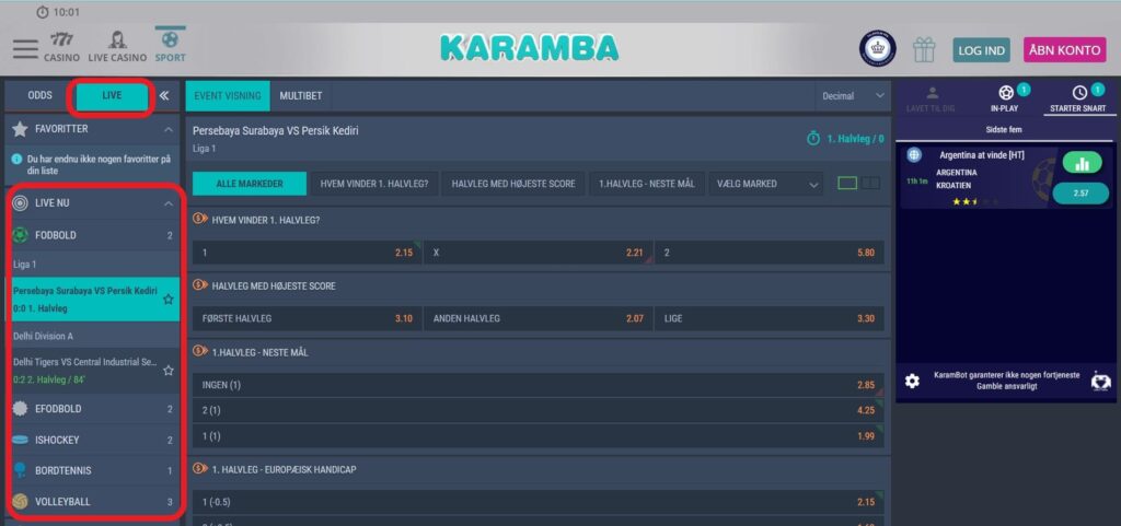 karamba betting live