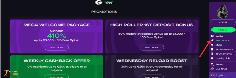 GlitchSpin casino bonus