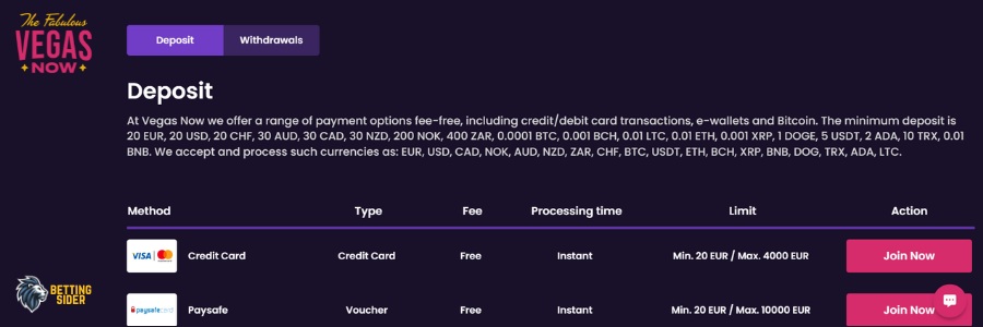 vegas now udenlandsk casino betalingsmetoder